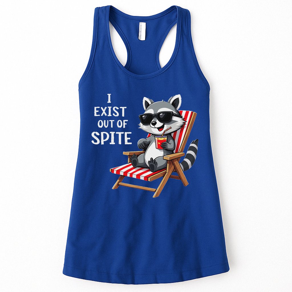 I Exist Out Of Spite Raccoon Sunglasses Womens Tank Top