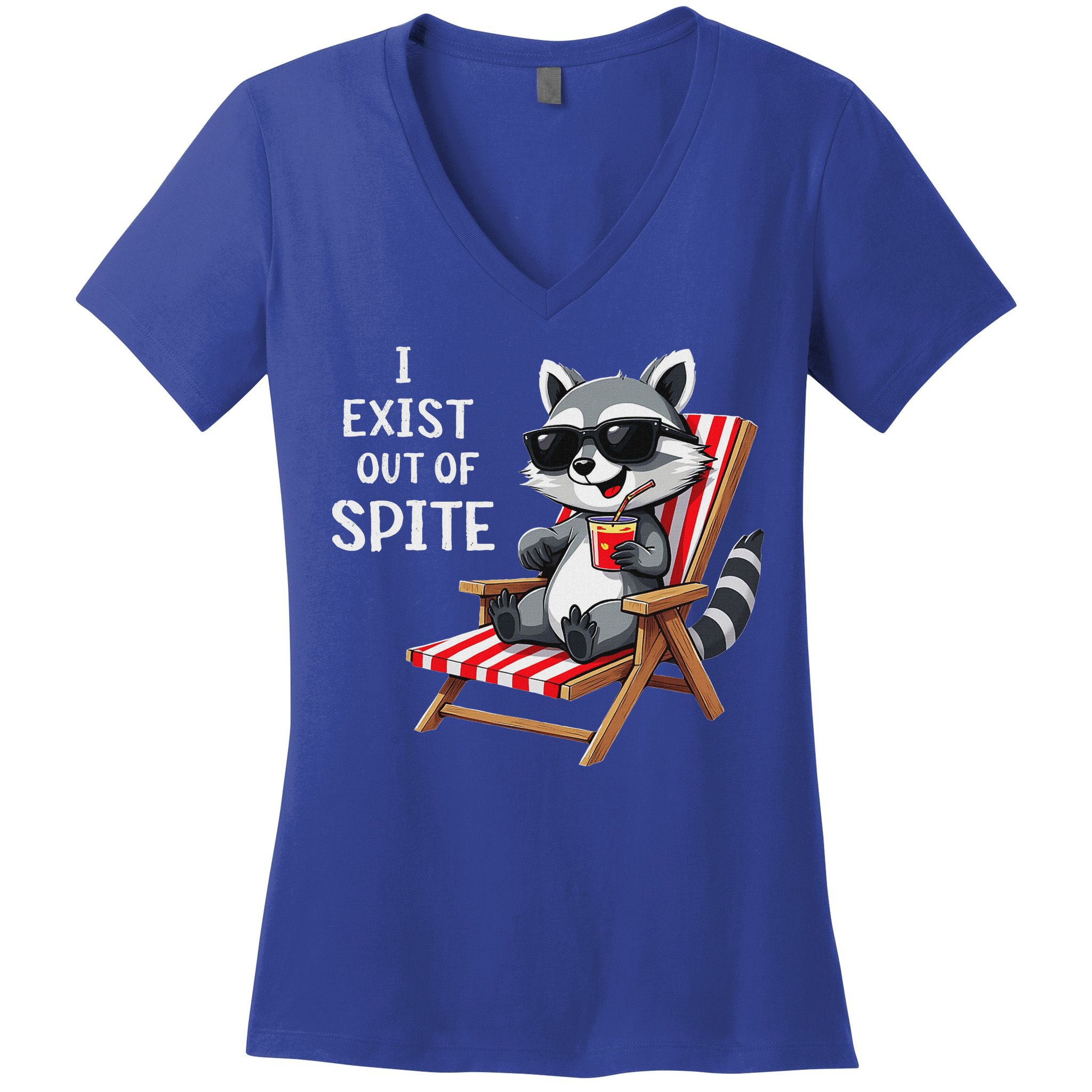 I Exist Out Of Spite Raccoon Sunglasses Women's V-Neck T-Shirt