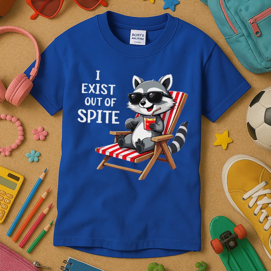 I Exist Out Of Spite Raccoon Sunglasses Kids T-Shirt