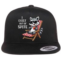 I Exist Out Of Spite Funny Raccoon Sunglasses Flat Bill Trucker Hat