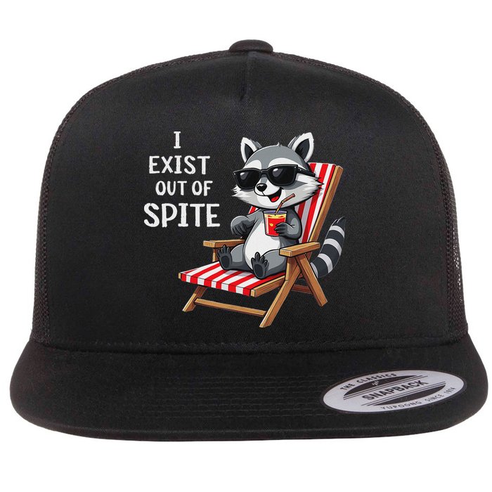 I Exist Out Of Spite Funny Raccoon Sunglasses Flat Bill Trucker Hat