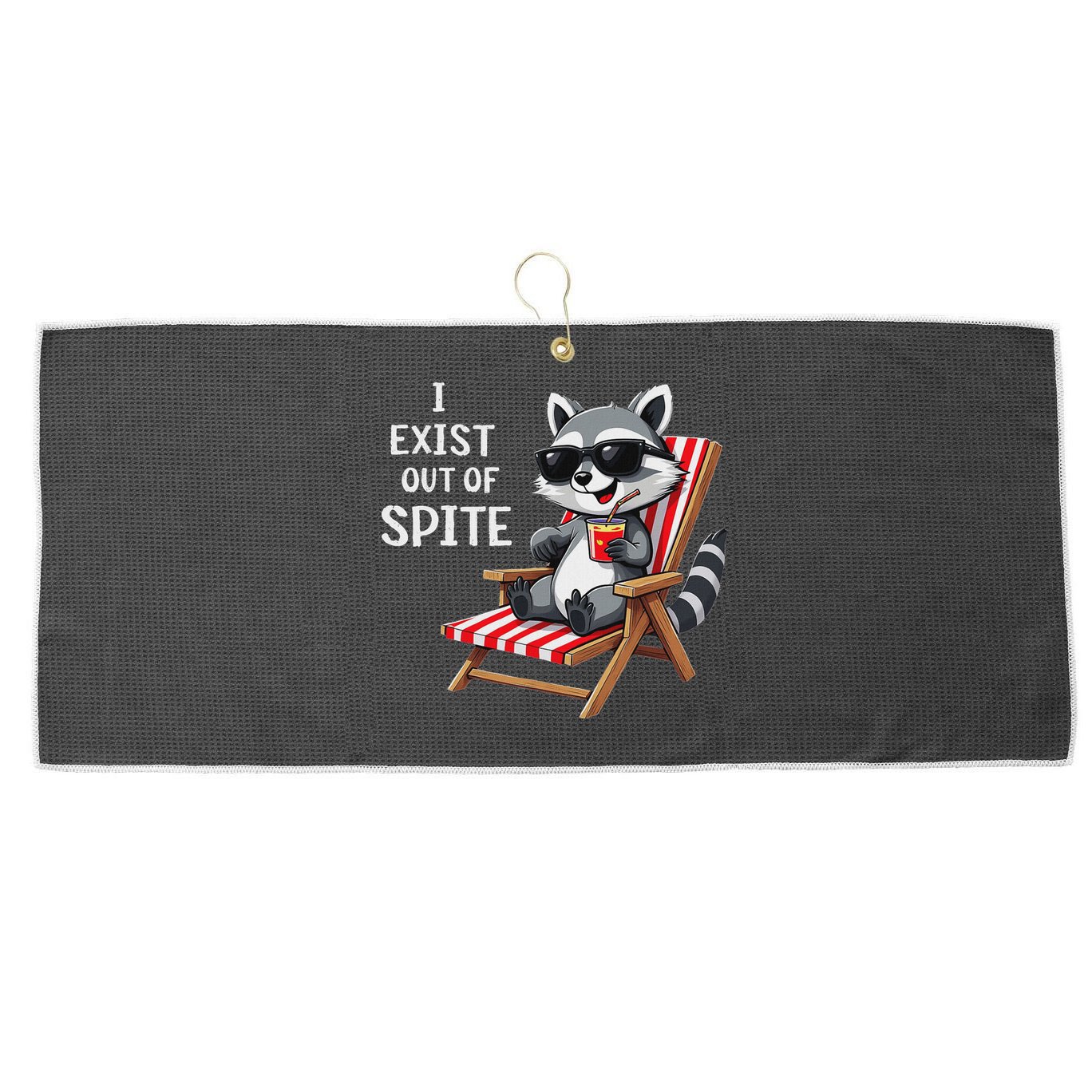 I Exist Out Of Spite Funny Raccoon Sunglasses Large Microfiber Waffle Golf Towel