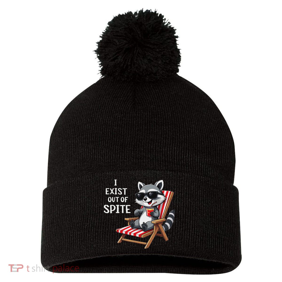 I Exist Out Of Spite Funny Raccoon Sunglasses Pom Pom 12in Knit Beanie