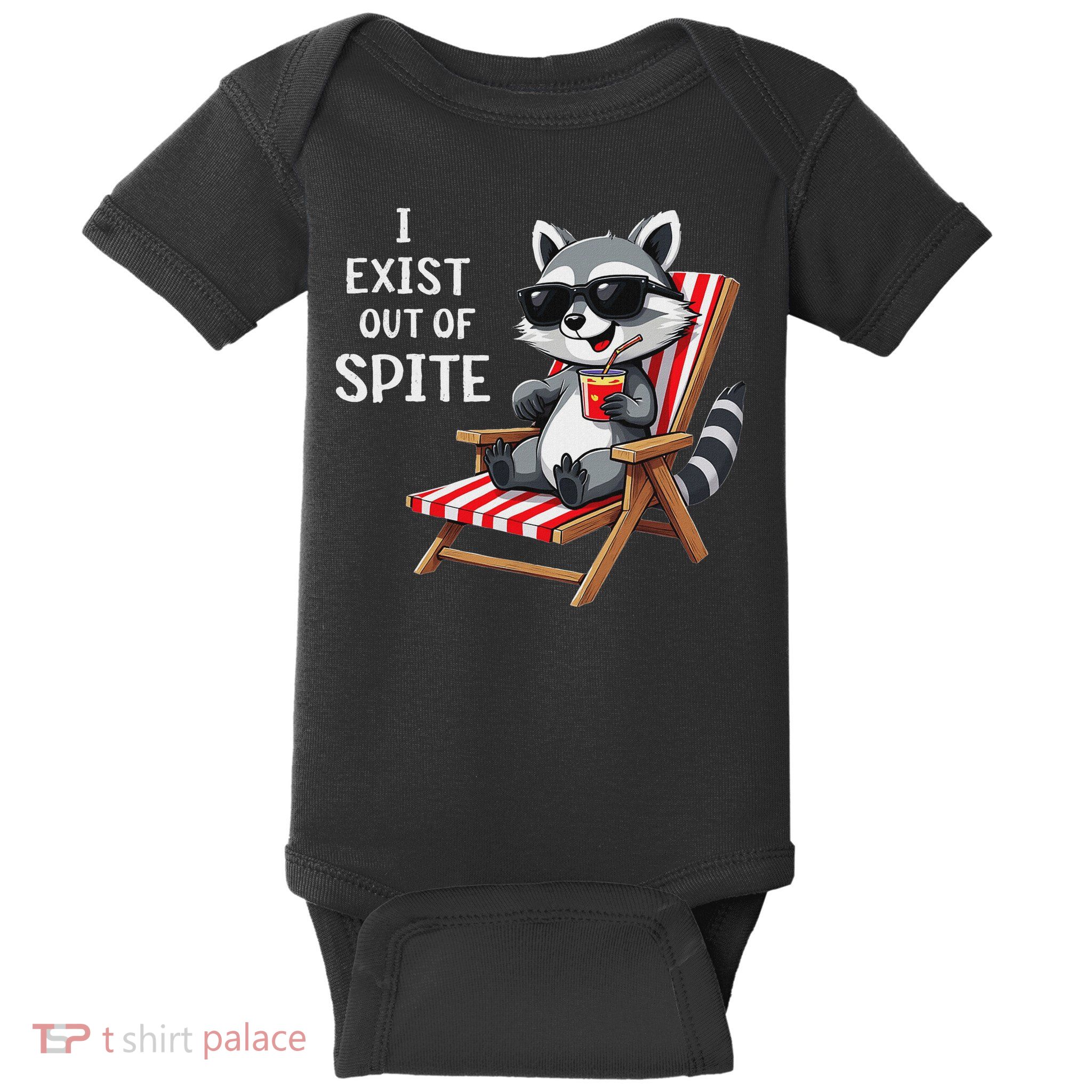 I Exist Out Of Spite Funny Raccoon Sunglasses Baby Bodysuit