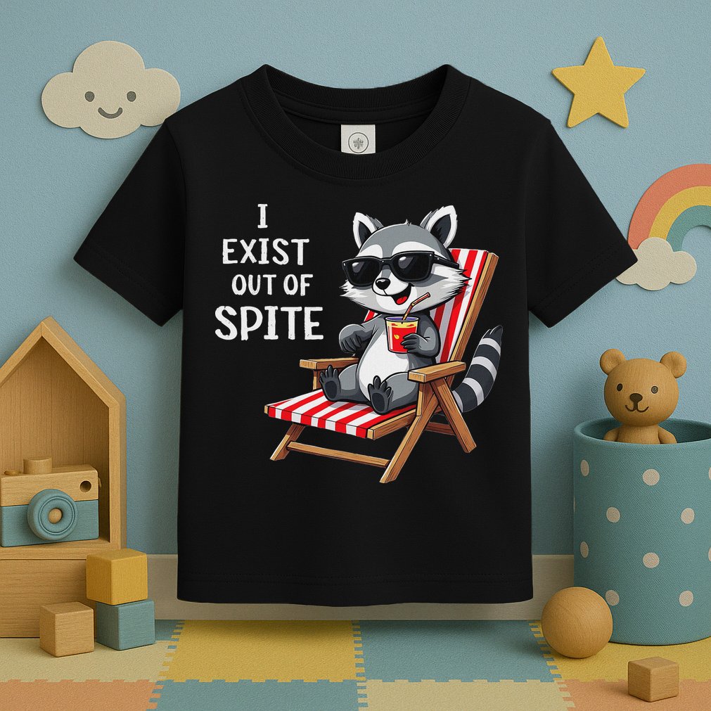 I Exist Out Of Spite Funny Raccoon Sunglasses Toddler T-Shirt