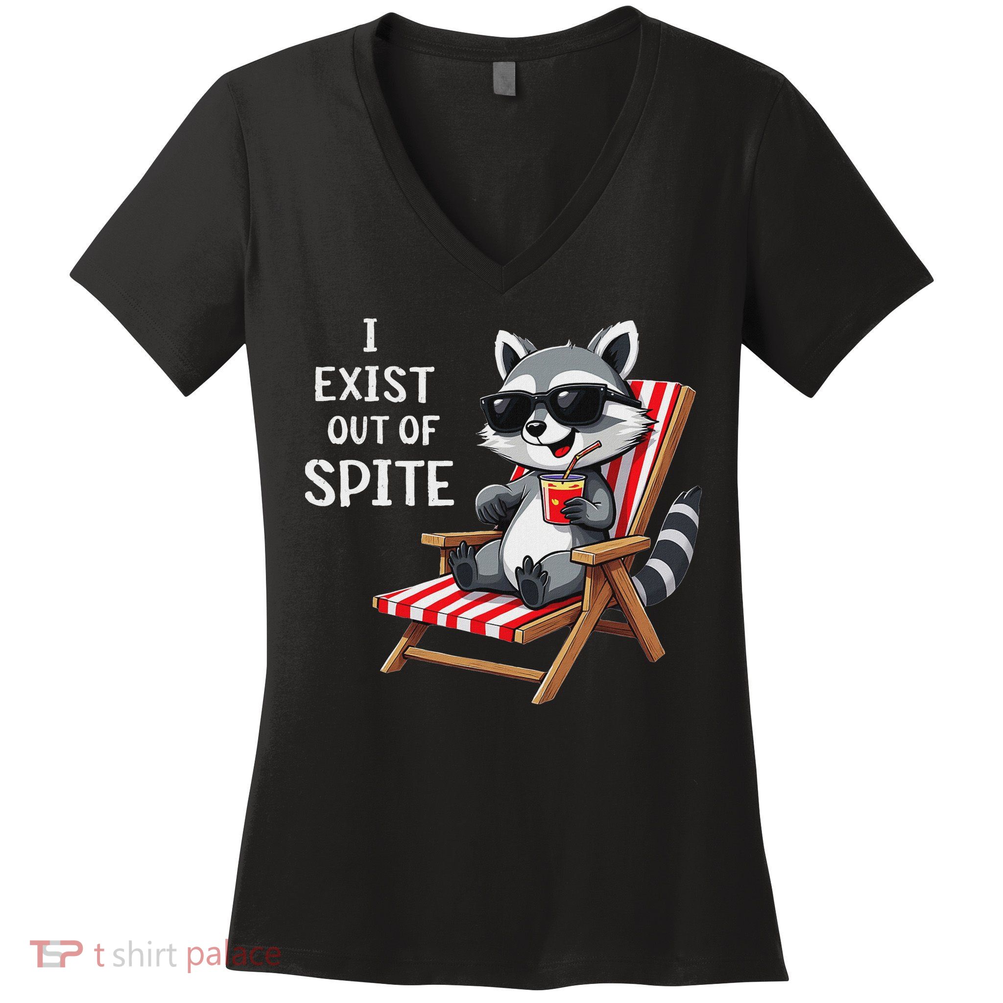 I Exist Out Of Spite Funny Raccoon Sunglasses Women's V-Neck T-Shirt
