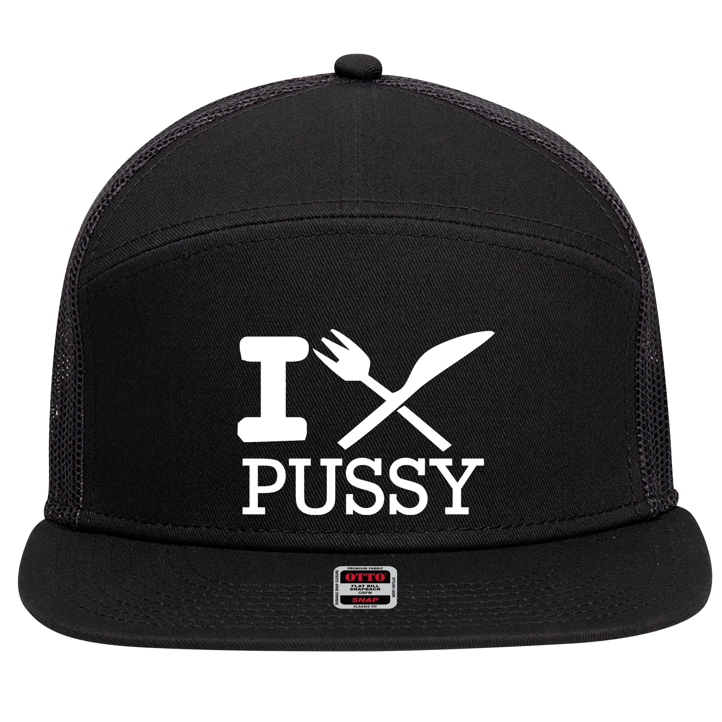 I Eat Pussy Funny Sex 7 Panel Mesh Trucker Snapback Hat