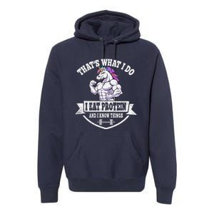 I Eat Protein Funny Unicorn Workout Training Premium Hoodie