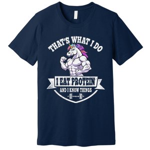 I Eat Protein Funny Unicorn Workout Training Premium T-Shirt