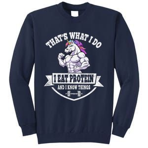 I Eat Protein Funny Unicorn Workout Training Tall Sweatshirt