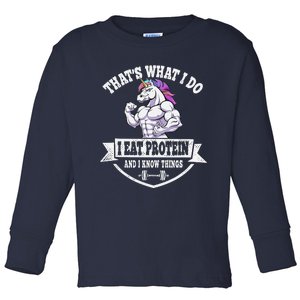 I Eat Protein Funny Unicorn Workout Training Toddler Long Sleeve Shirt