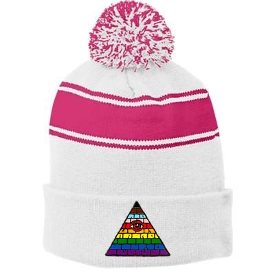 Illuminati Eye Providence Rainbow Stripe Pom Pom Beanie