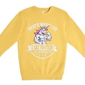 I Eat Protein Funny Unicorn Workout Training Premium Crewneck Sweatshirt