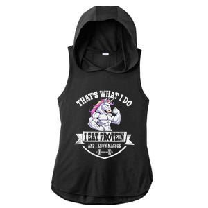 I Eat Protein Funny Unicorn Workout Training Ladies PosiCharge Tri-Blend Wicking Draft Hoodie Tank