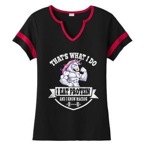 I Eat Protein Funny Unicorn Workout Training Ladies Halftime Notch Neck Tee