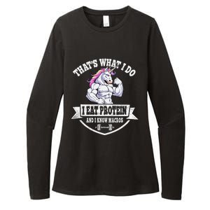 I Eat Protein Funny Unicorn Workout Training Womens CVC Long Sleeve Shirt