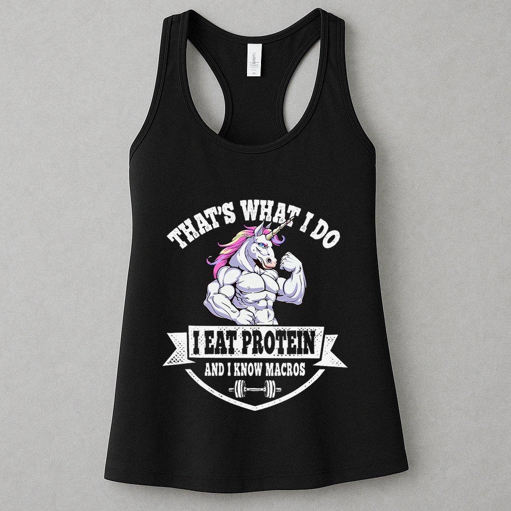 I Eat Protein Funny Unicorn Workout Training Womens Tank Top