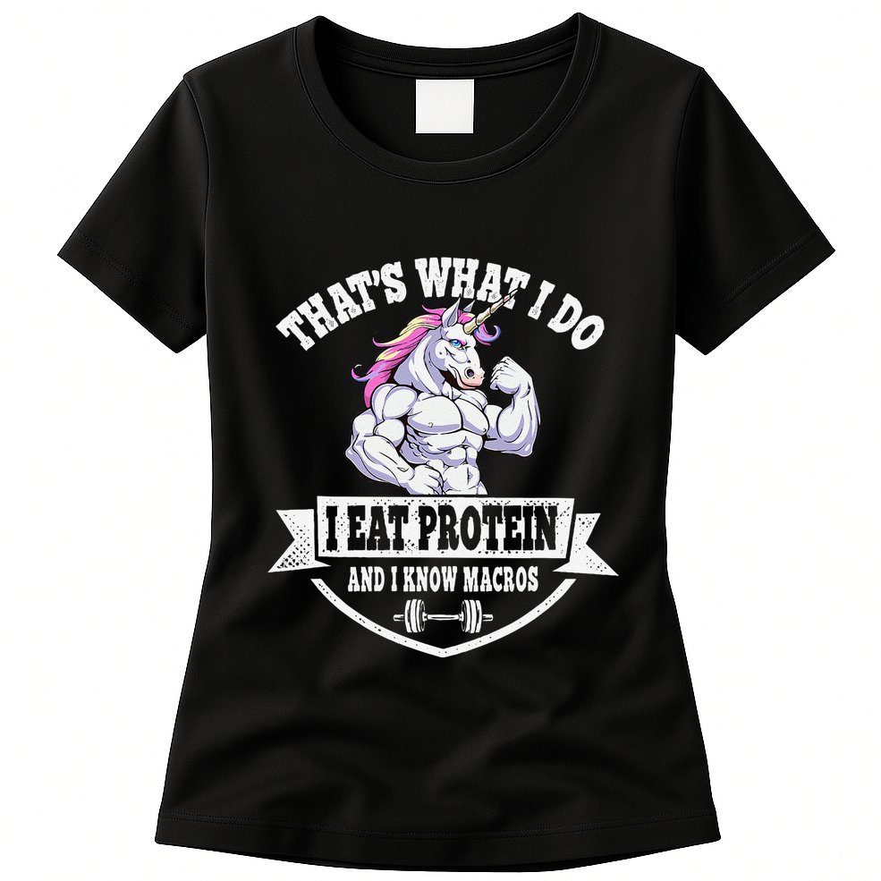 I Eat Protein Funny Unicorn Workout Training Womens T-Shirt
