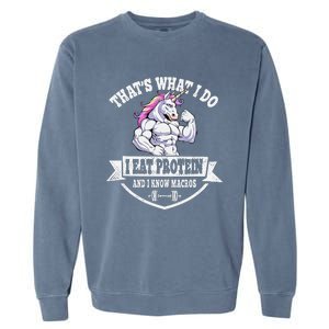 I Eat Protein Funny Unicorn Workout Training Garment-Dyed Sweatshirt