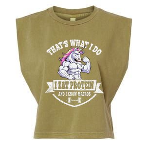 I Eat Protein Funny Unicorn Workout Training Garment-Dyed Women's Muscle Tee