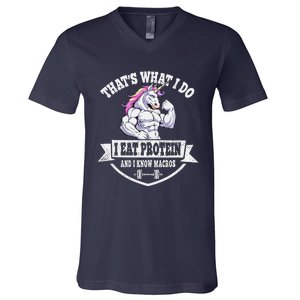 I Eat Protein Funny Unicorn Workout Training V-Neck T-Shirt