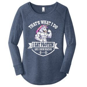 I Eat Protein Funny Unicorn Workout Training Women's Perfect Tri Tunic Long Sleeve Shirt