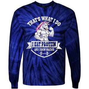 I Eat Protein Funny Unicorn Workout Training Tie-Dye Long Sleeve Shirt