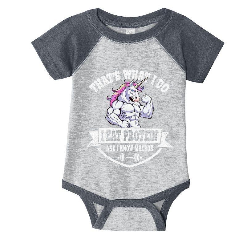 I Eat Protein Funny Unicorn Workout Training Infant Baby Jersey Bodysuit