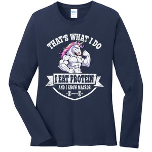 I Eat Protein Funny Unicorn Workout Training Ladies Long Sleeve Shirt