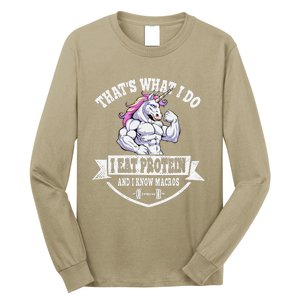 I Eat Protein Funny Unicorn Workout Training Long Sleeve Shirt