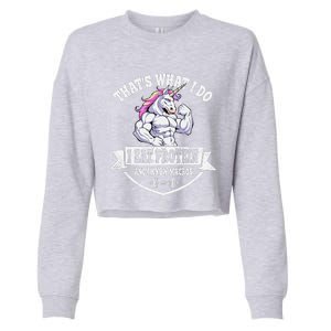 I Eat Protein Funny Unicorn Workout Training Cropped Pullover Crew