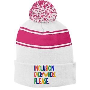 Inclusion Everywhere Please Stripe Pom Pom Beanie