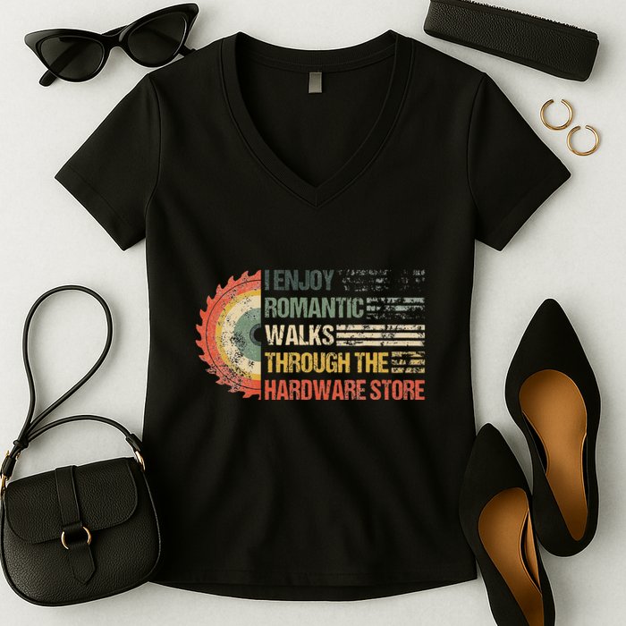 I Enjoy Romantic Walks Through The Hardware Store Carpentry Women's V-Neck T-Shirt
