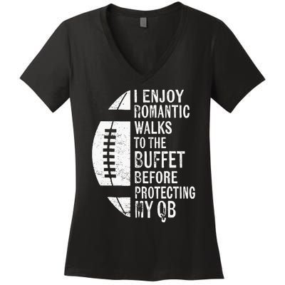 I Enjoy Romantic Walks Protecting My Qb Offensive Lineman Women's V-Neck T-Shirt