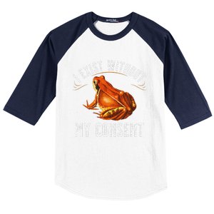 I Exist Without My Consent Funny Frog Saying Meme(1) Baseball Sleeve Shirt