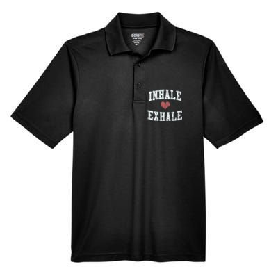 Inhale Exhale With A Heart And Distressed Vintage Look Gift Men's Origin Performance Piqué Polo