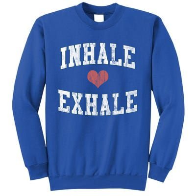 Inhale Exhale With A Heart And Distressed Vintage Look Gift Tall Sweatshirt