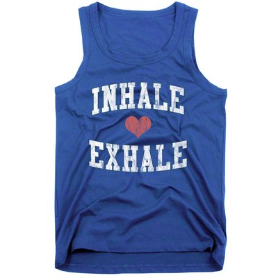 Inhale Exhale With A Heart And Distressed Vintage Look Gift Tank Top