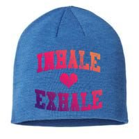 Inhale Exhale With A Heart And Distressed Vintage Look Gift Sustainable Beanie