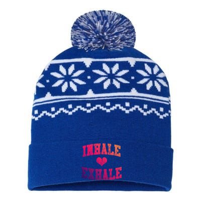 Inhale Exhale With A Heart And Distressed Vintage Look Gift USA-Made Snowflake Beanie