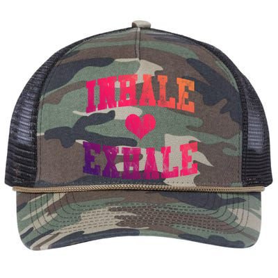 Inhale Exhale With A Heart And Distressed Vintage Look Gift Retro Rope Trucker Hat Cap