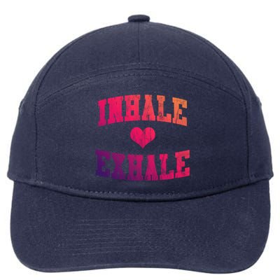 Inhale Exhale With A Heart And Distressed Vintage Look Gift 7-Panel Snapback Hat