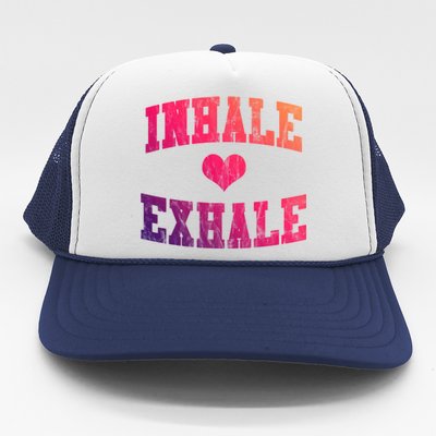 Inhale Exhale With A Heart And Distressed Vintage Look Gift Trucker Hat