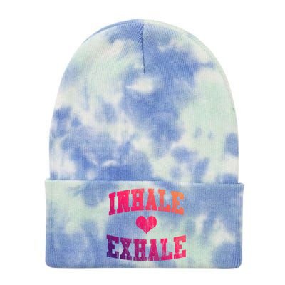 Inhale Exhale With A Heart And Distressed Vintage Look Gift Tie Dye 12in Knit Beanie