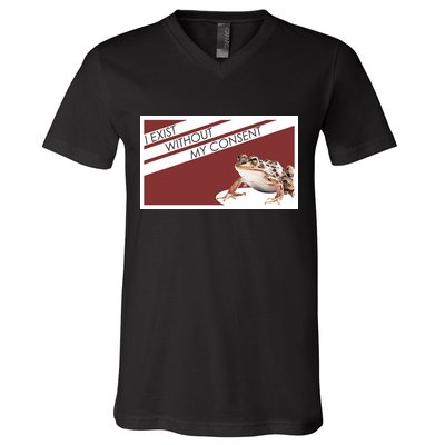I Exist Without My Consent Funny Meme Frog V-Neck T-Shirt