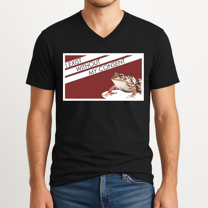 I Exist Without My Consent Funny Meme Frog V-Neck T-Shirt