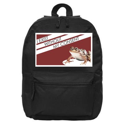 I Exist Without My Consent Funny Meme Frog 16 in Basic Backpack