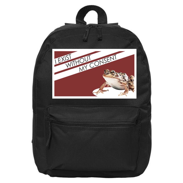 I Exist Without My Consent Funny Meme Frog 16 in Basic Backpack