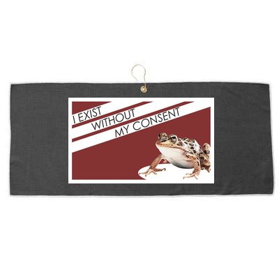 I Exist Without My Consent Funny Meme Frog Large Microfiber Waffle Golf Towel