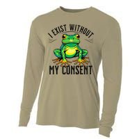 I Exist Without My Consent Funny Frog Saying Meme Cooling Performance Long Sleeve Crew